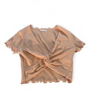 Twist Front Peach Lettuce Hem Crop Top